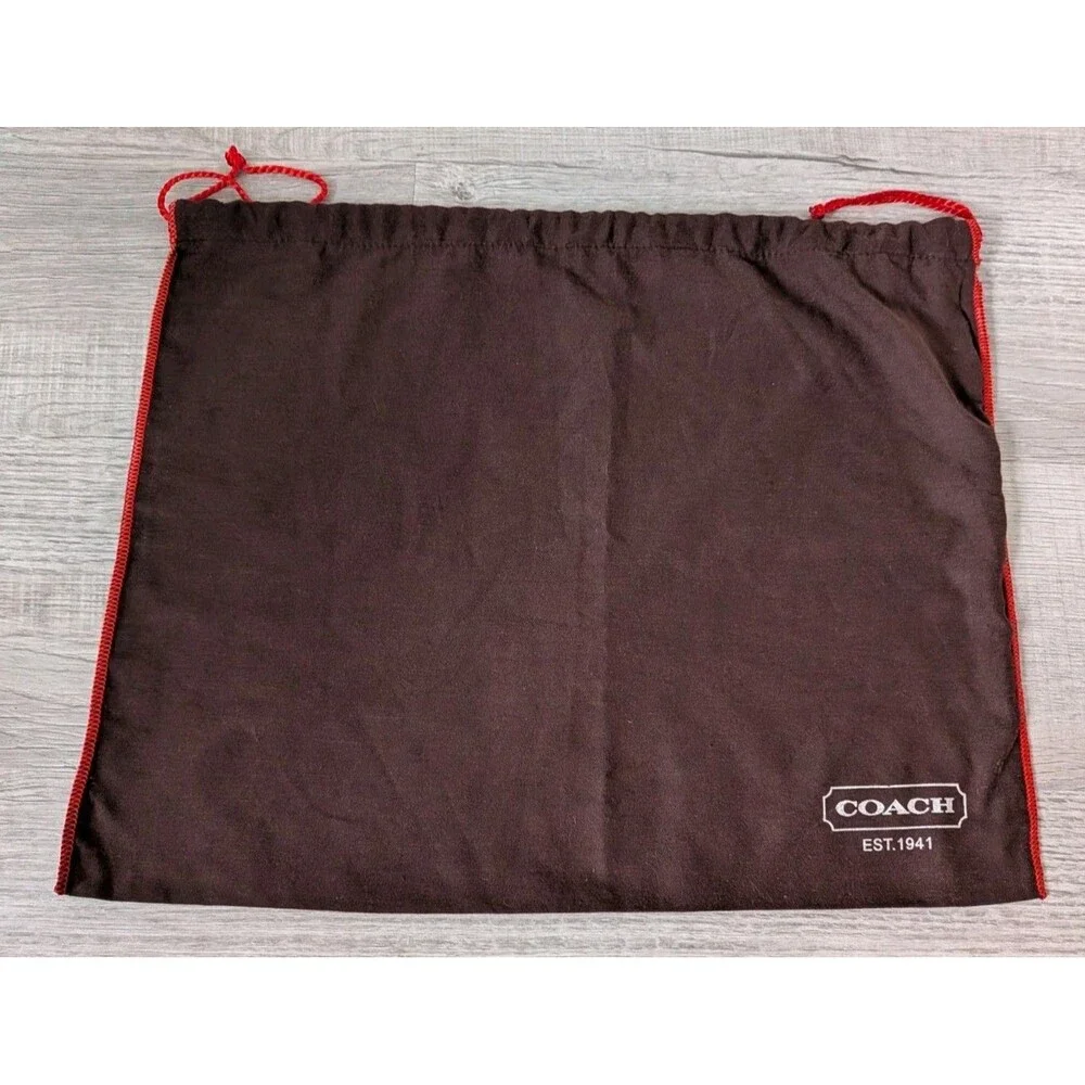 Authentic COACH Purse Brown Dust Bag Cover w/ Red Drawstring 19